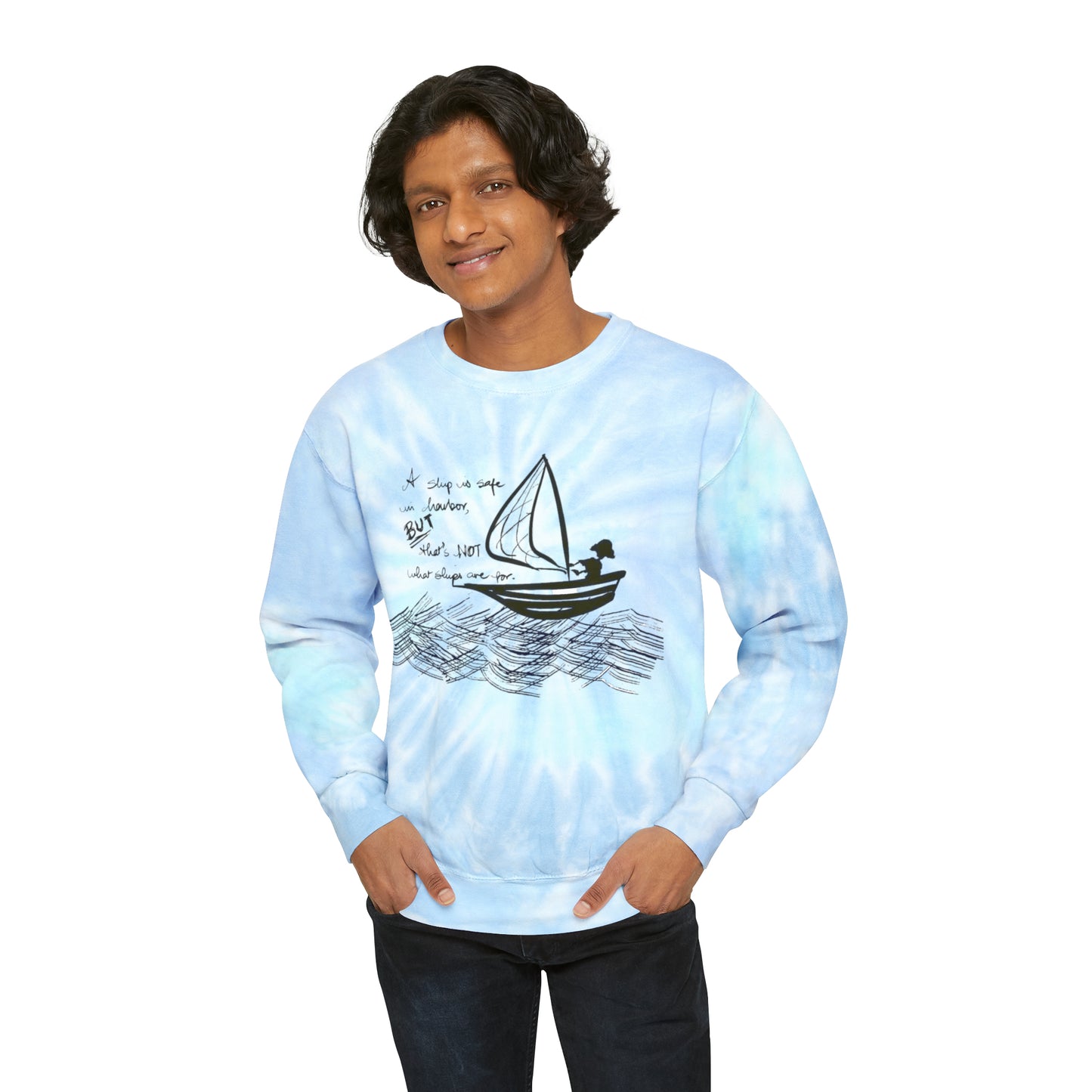 Ship in harbor Unisex Tie-Dye Sweatshirt